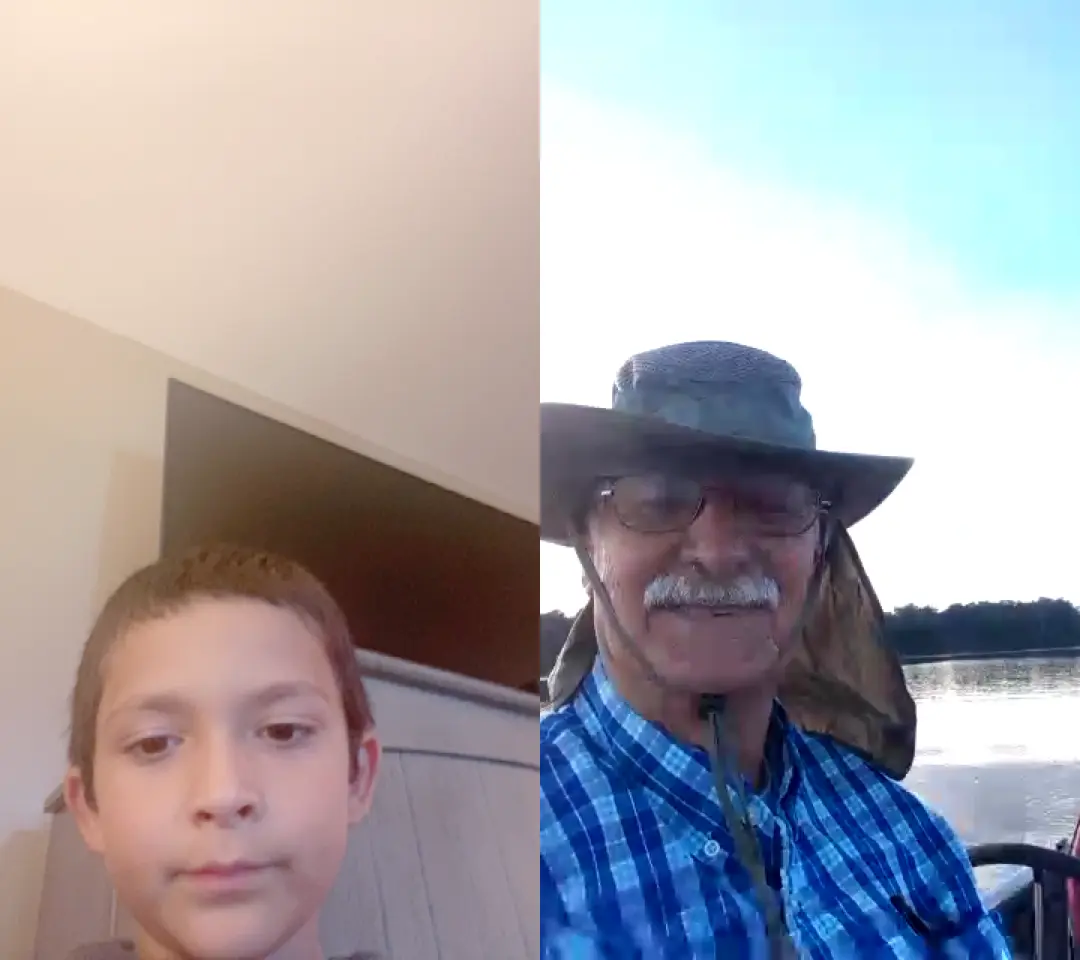 Man video calling his grandson